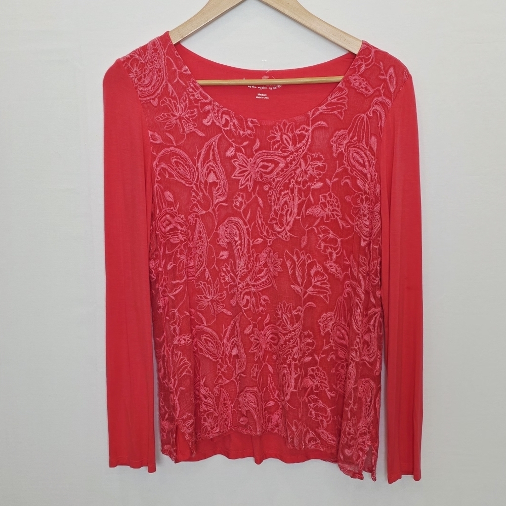 Soft Surroundings Adelle 100% Silk Lace Overlay Scoop Neck Women's Blouse Size M